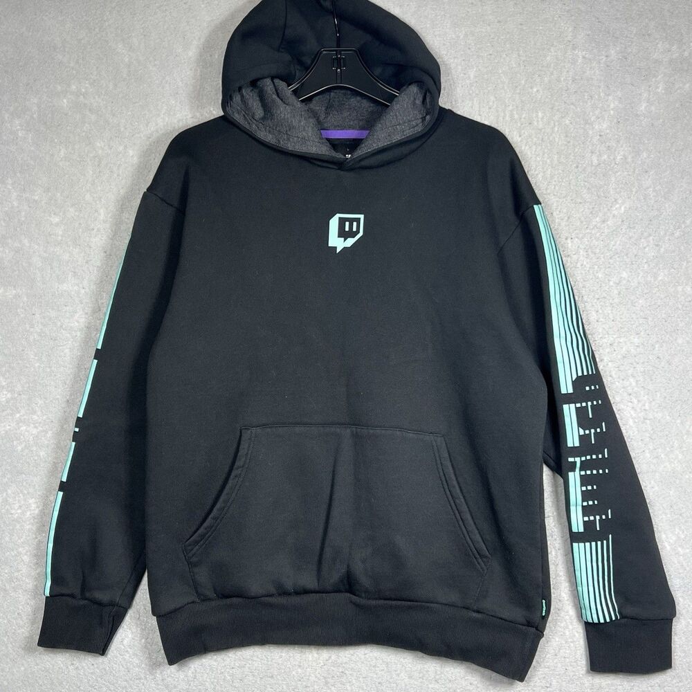 Twitch Glitch Hoodie Men’s Large Logo Spellout Partner Streamer Gamer Pullover